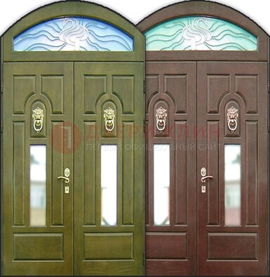 Стальная арочная дверь со стеклом ДА-17 для монолитного дома в Йошкар-Оле