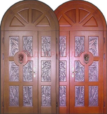 Металлическая арочная дверь со стеклом ДА-28 в коттедж в Голицино