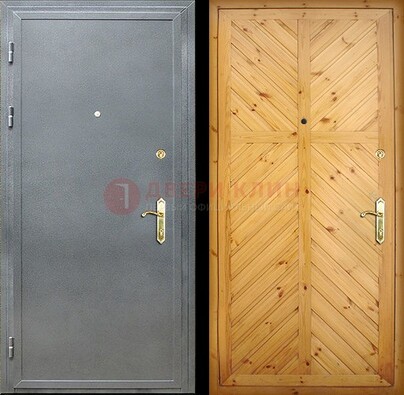 Серая металлическая дверь с евровагонкой ДЕ-12 в Голицино