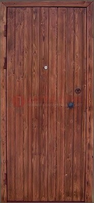 Коричневая железная дверь с евровагонкой ДЕ-18 в Голицино