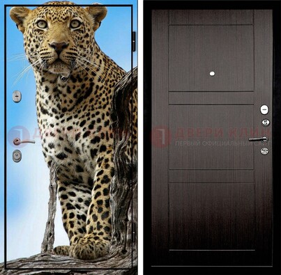 Железная дверь с рисунком гепарда снаружи ДФ-27 в Голицино