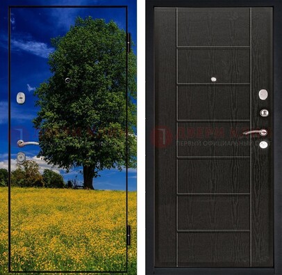 Железная дверь с фотопечатью дерева в поле ДФ-36 в Голицино