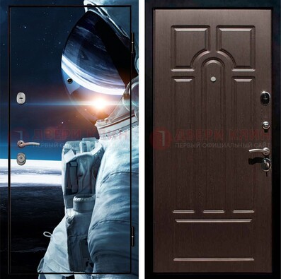Стальная дверь с фотопечатью космонавта ДФ-4 в Голицино
