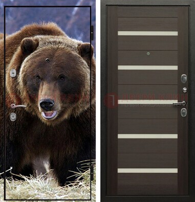 Железная дверь с фотопечатью медведя ДФ-7 в Голицино