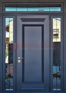 Черная металлическая дверь с фрамугой и филенкой ДФГ-19 в Голицино