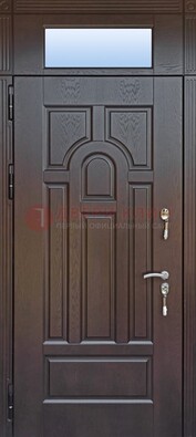 Железная дверь с фрамугой в коричневом цвете ДФГ-22 в Голицино