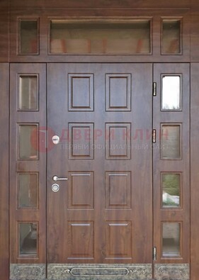 Стальная дверь МДФ со стеклом и фрамугами для дома ДФГ-29 в Голицино