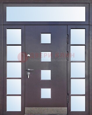 Современная железная дверь со стеклом и фрамугами ДФГ-4 в Голицино