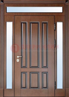 Железная дверь со стеклом и фрамугами в коричневом цвете ДФГ-8 в Голицино