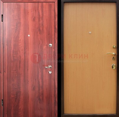 Красная железная дверь с ламинатом ДЛ-3 в Голицино