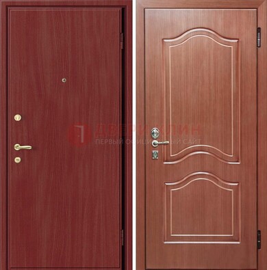 Красная металлическая дверь с ламинатом МДФ внутри ДЛ-8 в Голицино