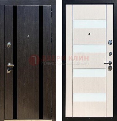 Черная железная дверь с МДФ и декоративными вставками ДМ-157 в Голицино
