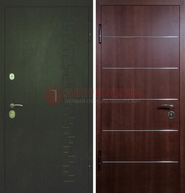 Темная металлическая дверь с МДФ ламинат с молдингами внутри ДМ-16 в Голицино