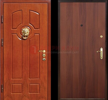 Оранжевая стальная дверь с МДФ ламинат внутри ДМ-18 в квартиру в Голицино