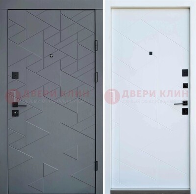 Серая металлическая дверь МДФ с узором  ДМ-224 в Голицино
