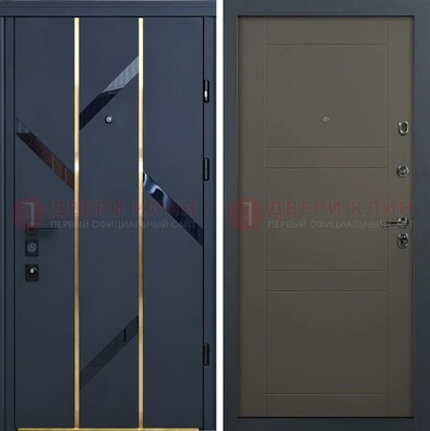 Темная металлическая дверь МДФ со стеклянными вставками ДМ-288 в Голицино