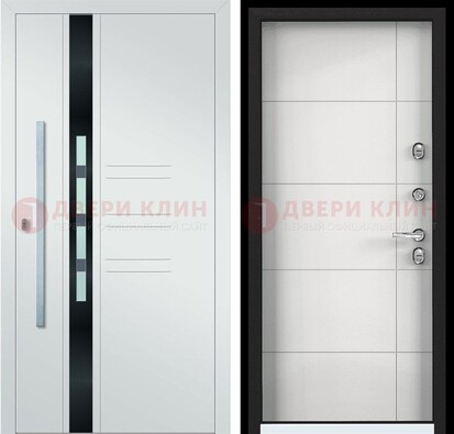 Металлическая дверь в белом цвете с МДФ ДМ-323 в Голицино