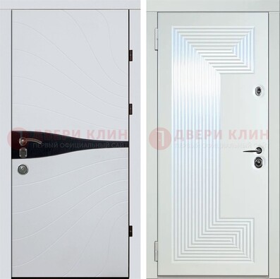 Белая железная дверь с МДФ в стиле хайтек ДМ-413 в Голицино