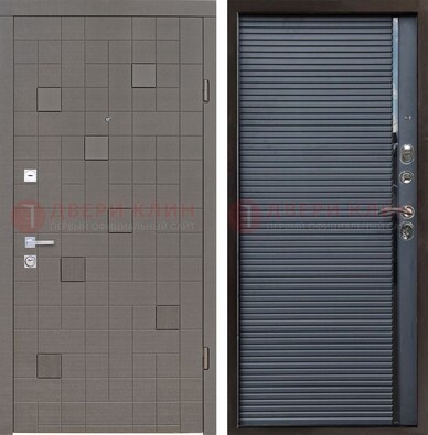 Темная стальная дверь с панелями МДФ хайтек ДМ-467 в Голицино