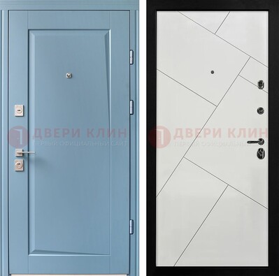 Синяя железная дверь с МДФ панелями ДМ-491 в Голицино