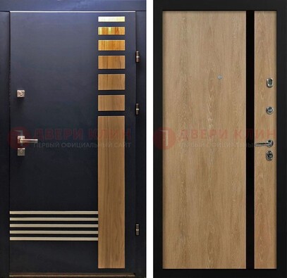 Черная металлическая дверь с МДФ хайтек ДМ-513 в Голицино