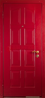 Красная стальная дверь с МДФ с рисунком ДМ-94 в квартиру в Голицино