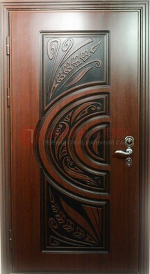 Коричневая стальная дверь с массивом дуба с рисунком ДМД-16 в Голицино
