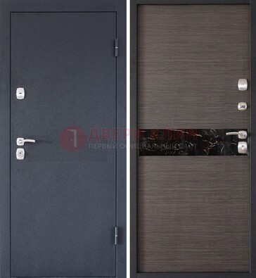Черная железная дверь с порошковым напылением МДФ внутри ДП-114 в Голицино