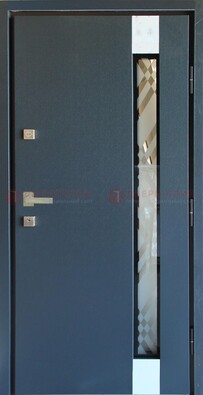 Серая стальная дверь с порошковым покрытием и стеклянной вставкой ДП-216 в Голицино