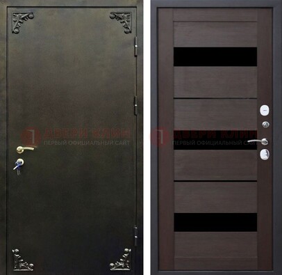 Темная входная дверь с порошковым покрытием и МДФ со стеклом ДП-236 в Голицино