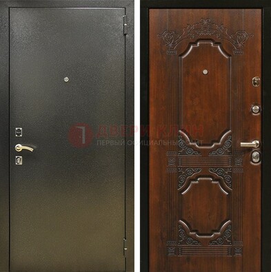 Входная дверь Темное серебро с порошковым покрытием и МДФ с узором ДП-293 в Голицино