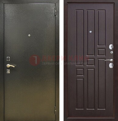 Входная темно-серая дверь с порошковым напылением и коричневой МДФ ДП-301 в Голицино