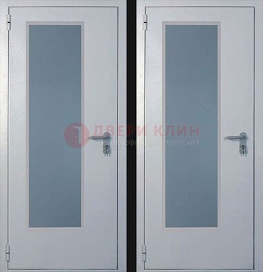 Белая металлическая противопожарная дверь с декоративной вставкой ДПП-5 в Голицино