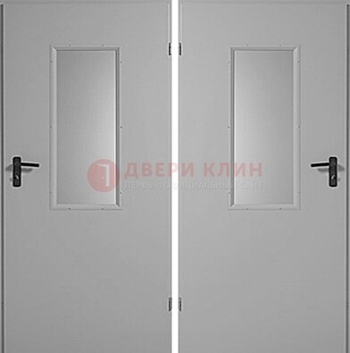 Белая металлическая противопожарная дверь с декоративной вставкой ДПП-7 в Голицино