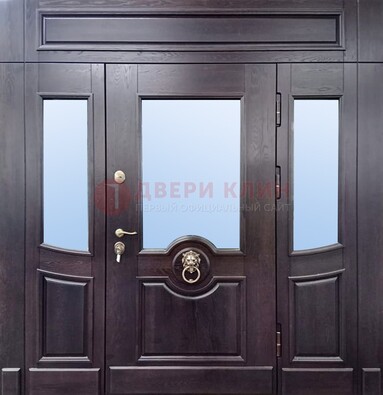 Филенчатая металлическая дверь с панелью МДФ и стеклом ДПР-102 в Голицино