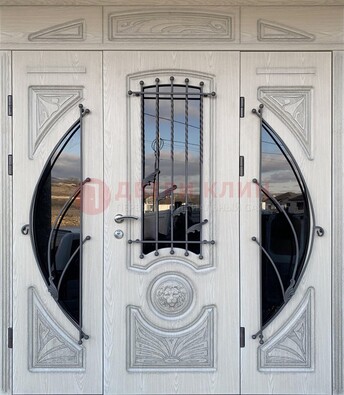 Большая парадная дверь Винорит со стеклом и ковкой ДПР-108 в Голицино