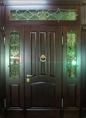 Стальная парадная дверь со стеклом и ковкой ДПР-18 для деревянного дома в Голицино