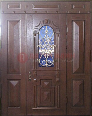 Стальная парадная дверь со стеклом и ковкой ДПР-4 для коттеджа в Голицино