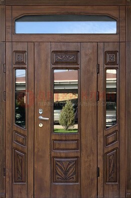 Парадная стальная дверь Винорит со стеклом и резьбой ДПР-97 в Голицино