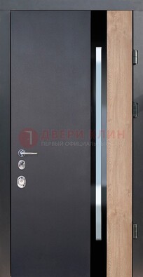 Черная металлическая дверь МДФ со стеклом ДС-14 в Голицино