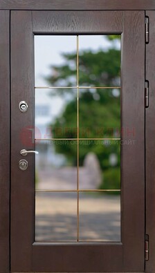 Коричневая стальная дверь со стеклом ДС-19 в Голицино