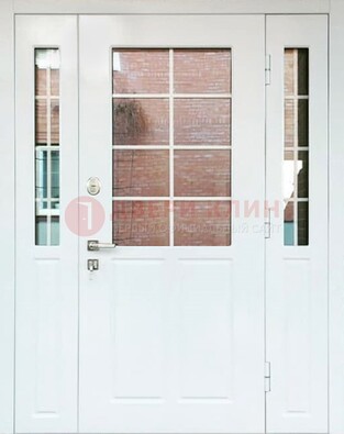 Белая стальная дверь со стеклом и фрамугами ДС-27 в Голицино