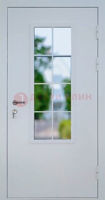 Белая железная дверь порошок со стеклом ДС-31 в Голицино