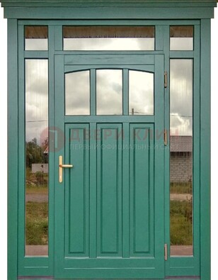 Зеленая металлическая дверь МДФ со стеклом ДС-43 в Голицино