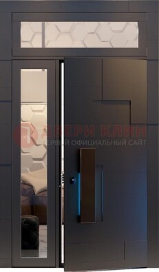 Чёрная двухстворчатая металлическая дверь со стеклом ДС-64 в Голицино