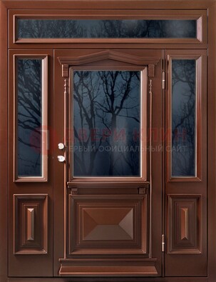 Коричневая металлическая дверь со стеклом ДС-67 в Голицино