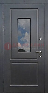 Чёрная металлическая дверь со стеклом ДС-77 в Голицино