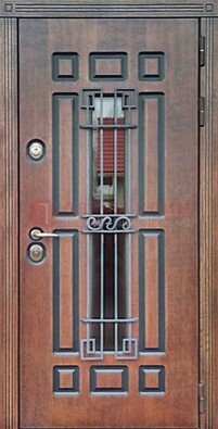 Входная железная дверь винорит со стеклом и ковкой ДСК-183 в Краснодаре