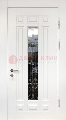 Белая стальная дверь винорит со стеклом и ковкой ДСК-191 в Голицино