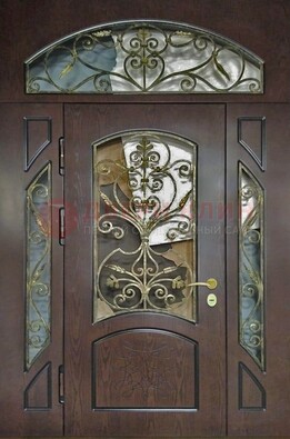 Входная дверь Винорит со стеклом и ковкой и фрамугами ДСК-213 в Голицино
